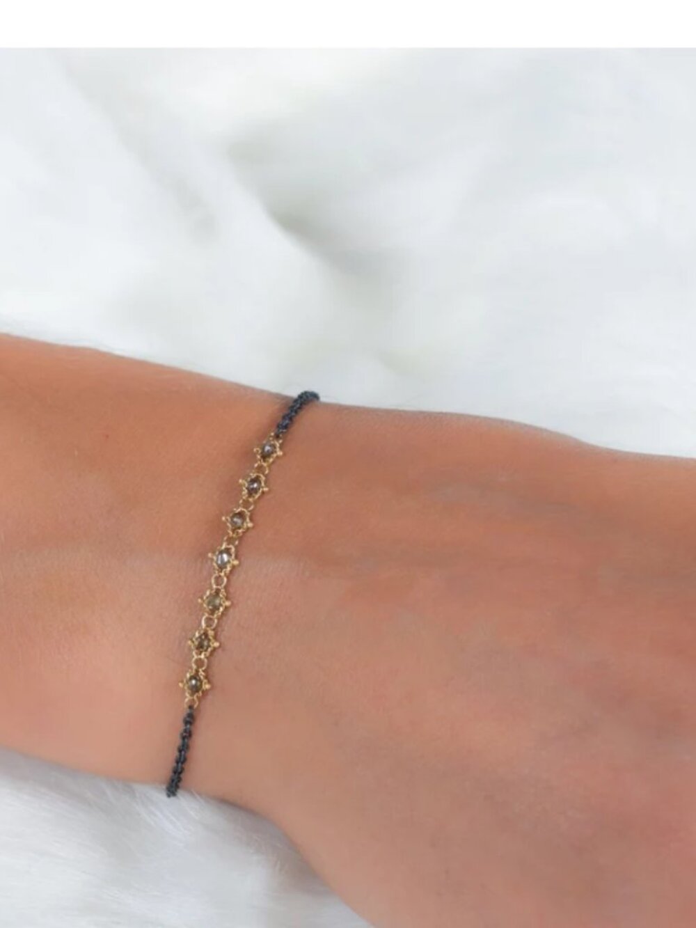 NWT! $575 Amali grey diamond row bracelet 18K yellow gold & oxidized silver